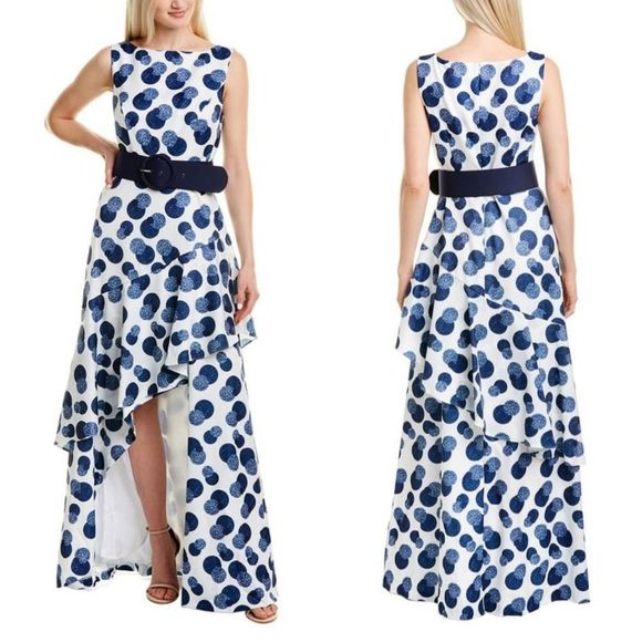 Kay Unger Dresses & Skirts - NWT Kay Unger Blue Polka Dot Maxi Dress Women's Size 12